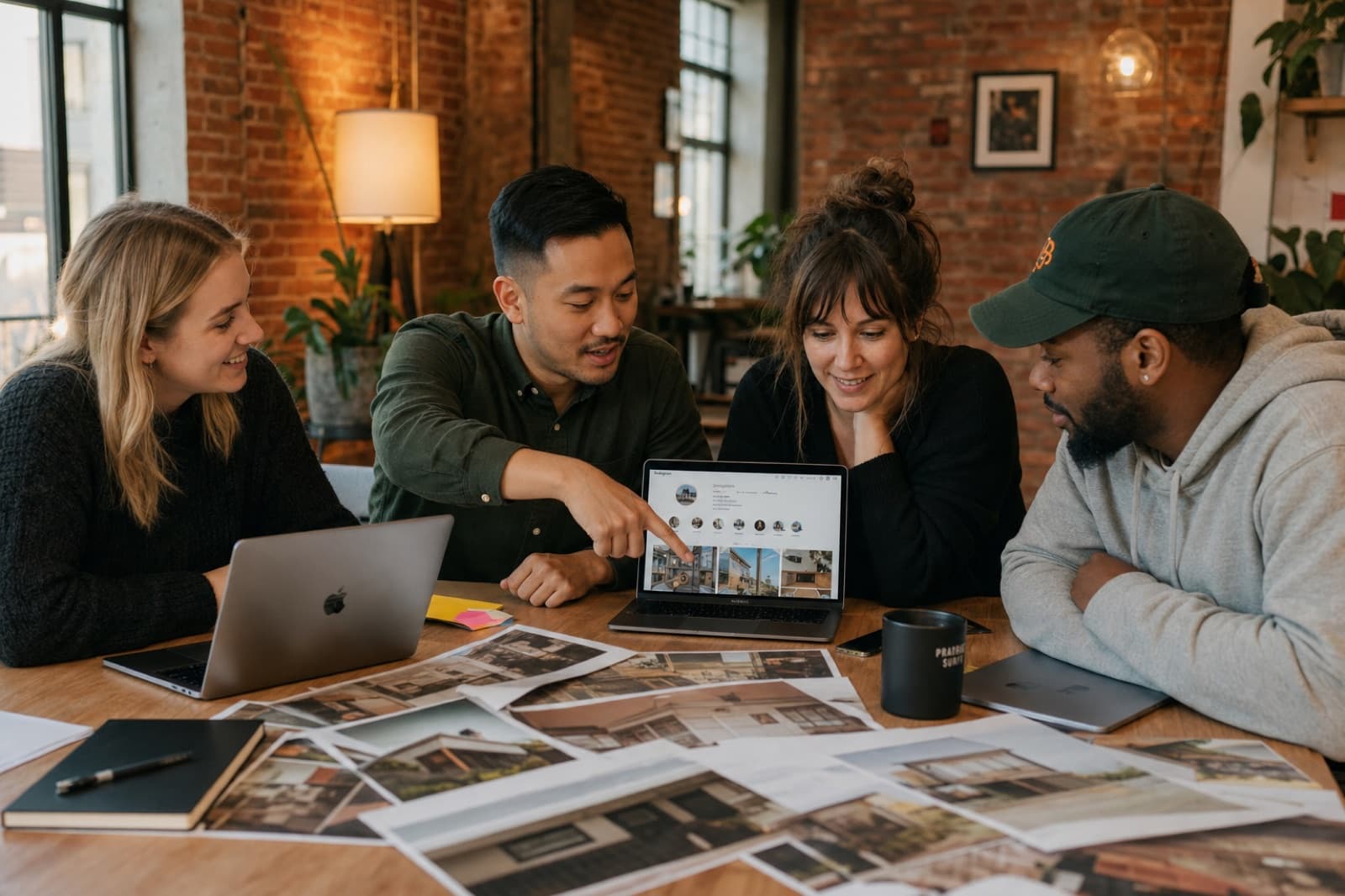 The White Glove Leads team reviewing client project photos