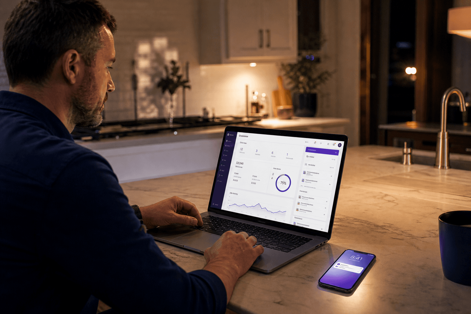Business owner receiving instant lead alerts while working