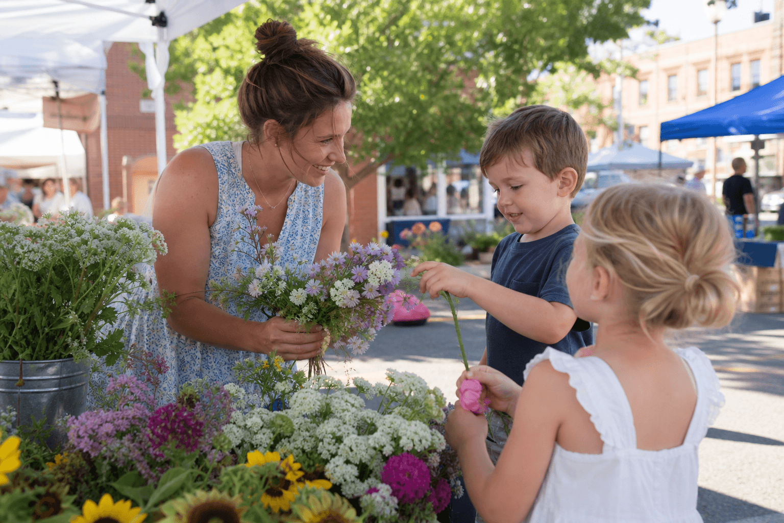 Business owner with kids at the shop — the kind of personal photo neighbors remember