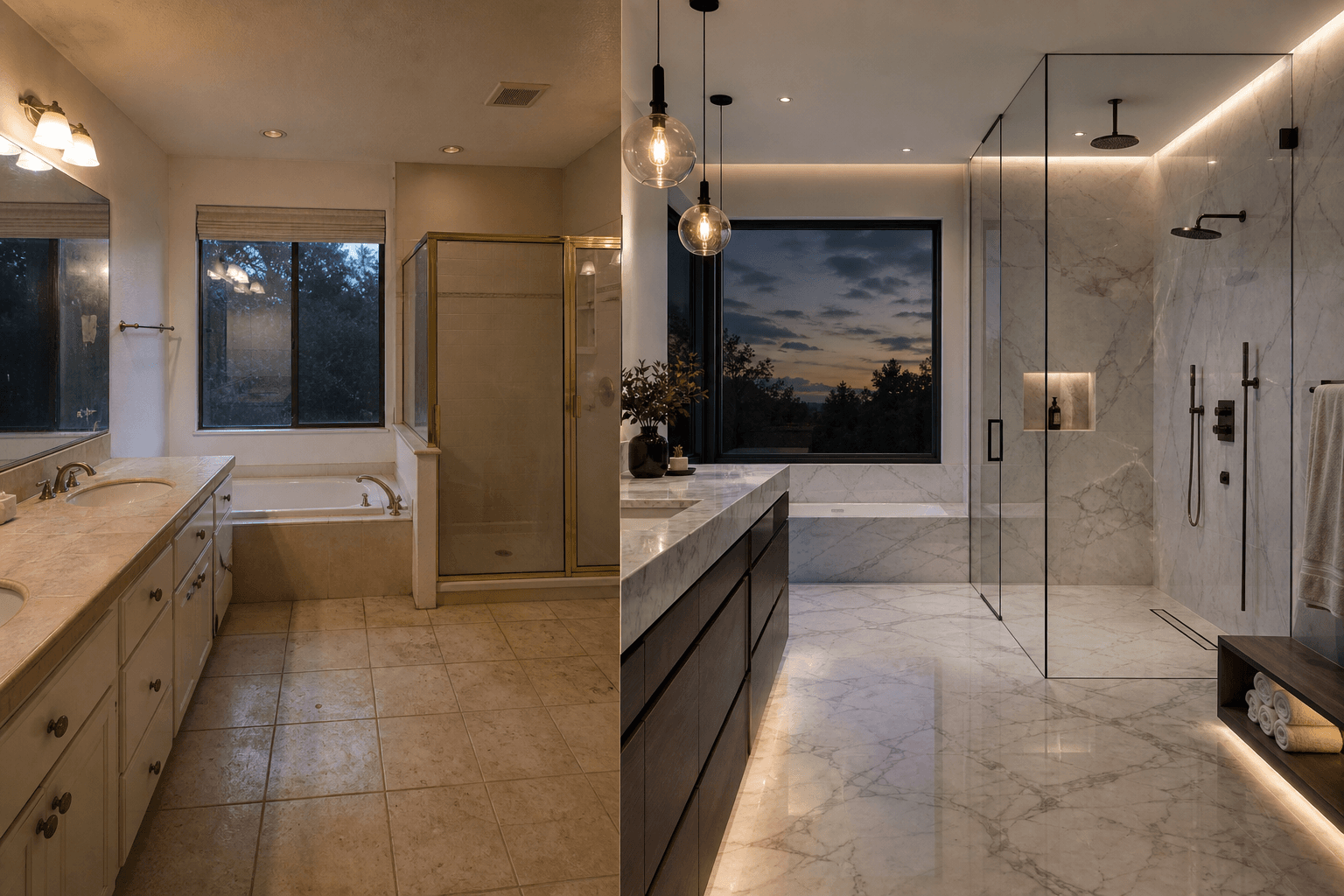 Finished bathroom remodel photo suitable for a local Facebook group post