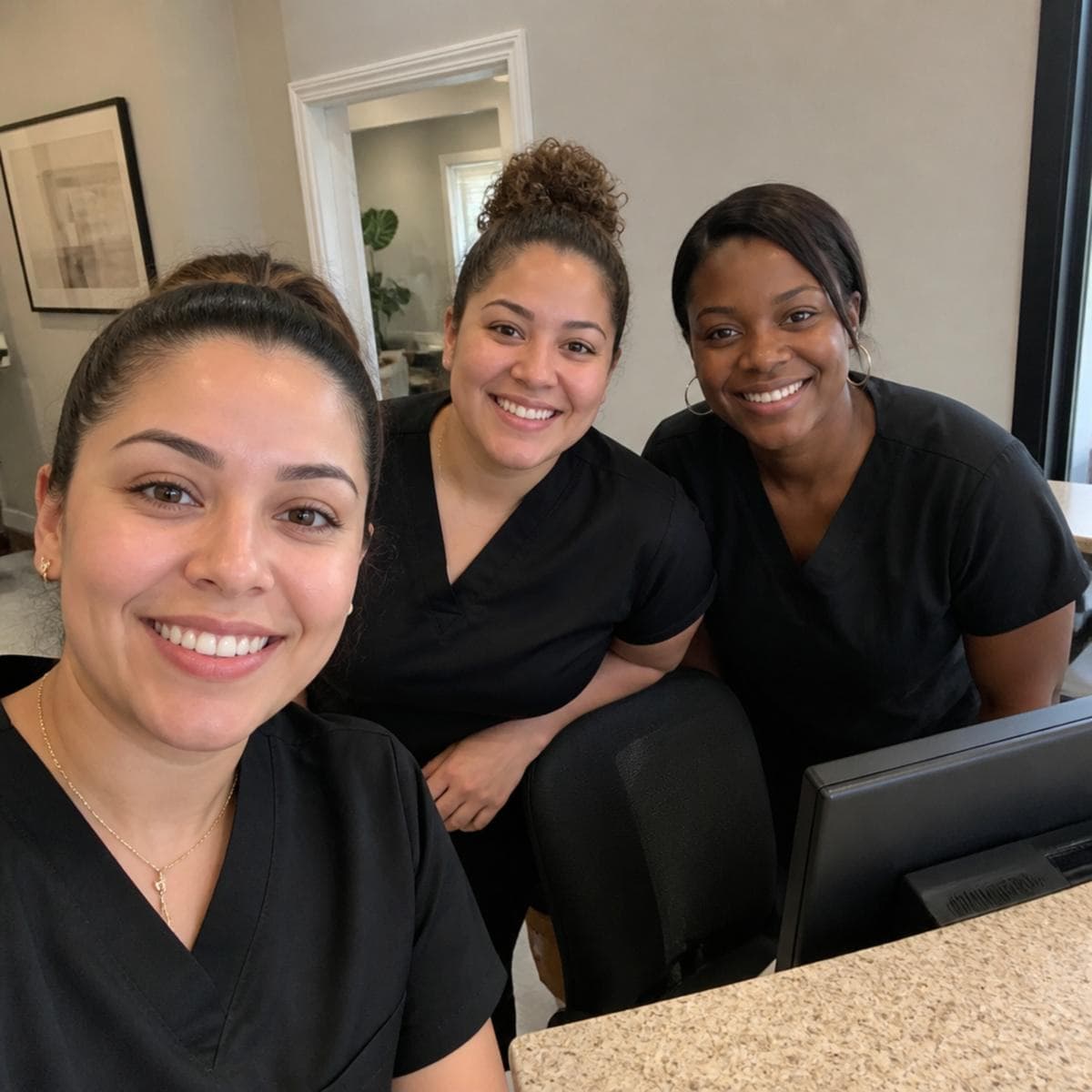 Dental office team reviewing a new-patient inquiry together