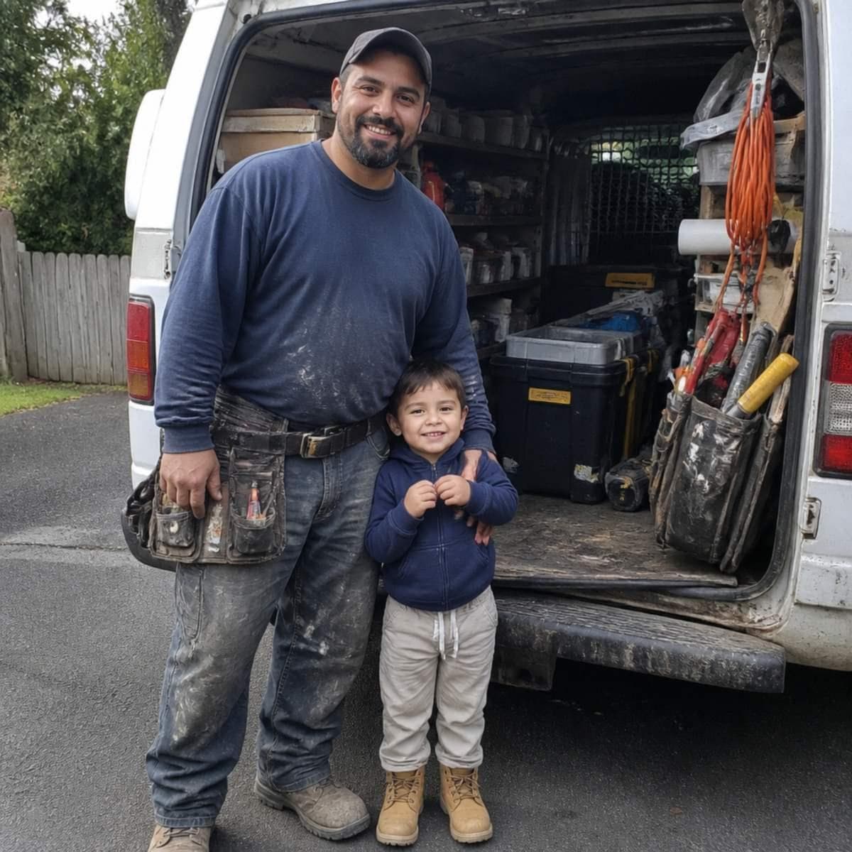 Contractor answering a lead call in his work truck