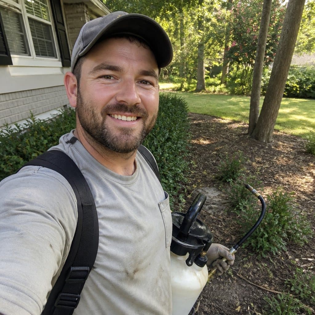 Pest control technician preparing for a local residential service call